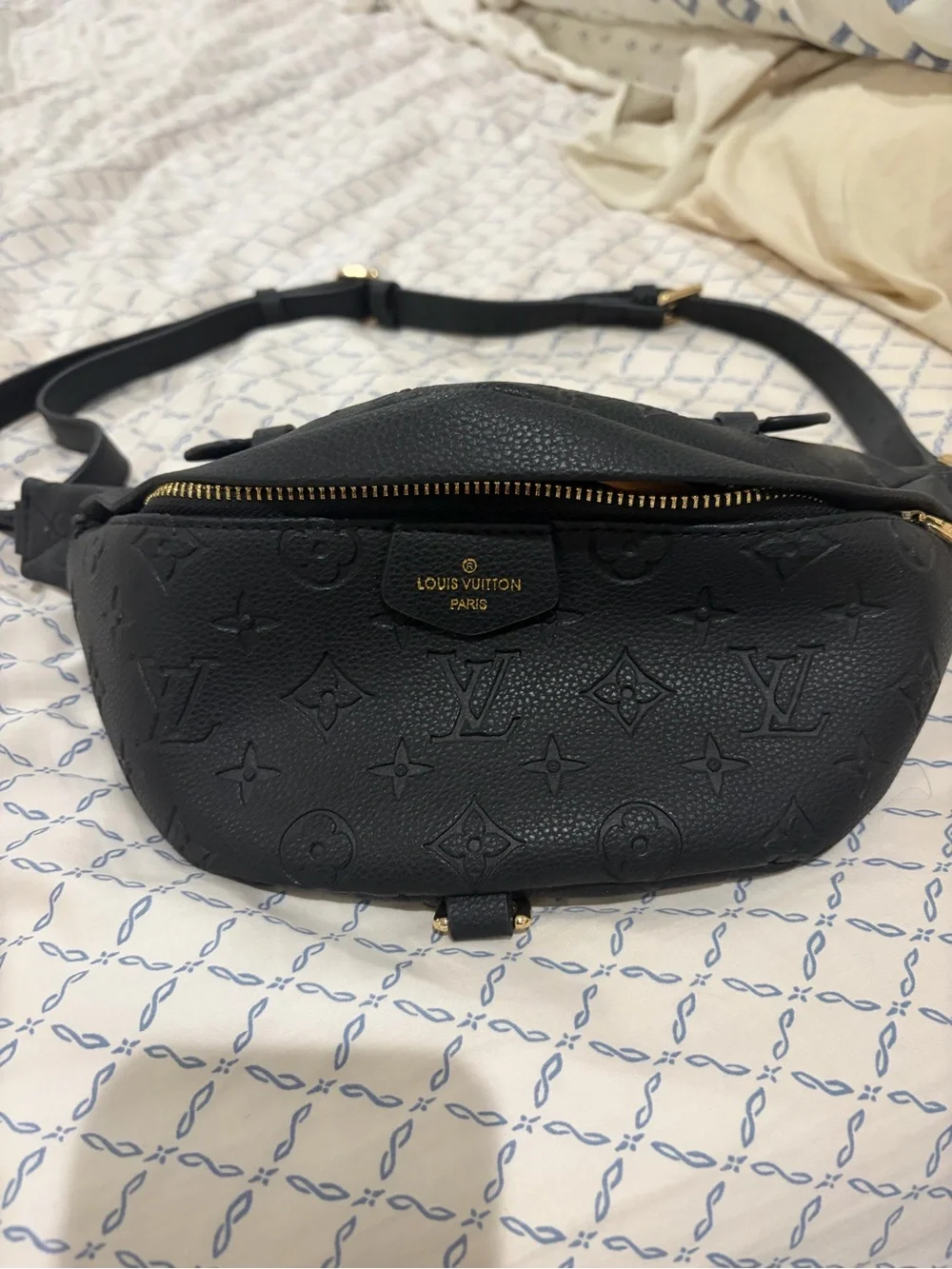 Black Designer Monogram Leather Crossbody Belt Bag